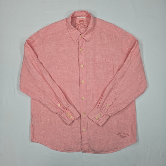 Tommy Bahama Other - Tommy Bahama Men XL 100% Linen Button Front Shirt Pink Relax Fit Island Casual